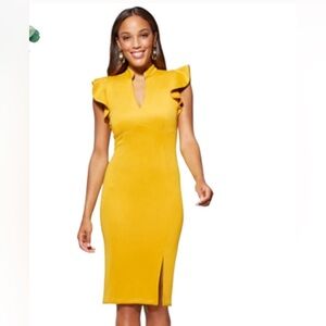 New York & Company Yellow Midi Dress